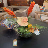 Custom Tropical Arrangment in Round Glass and Moss Planter