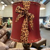 Bronze Table Lamp with Burgundy & Leopard Print Bow Shade