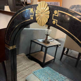 Black Stone Arch Mirror with Brass Accent