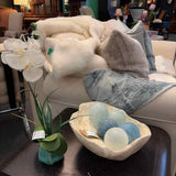 White Wash Wood Bowl with 5 Blue Tone Orbs