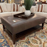 Leather Top Ottoman with Tray