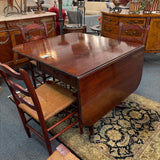 Antique Duncan Fife Pedestal Drop Leaf Dining Table & 4 Rush Seat Chairs