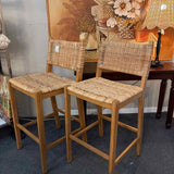 PAIR of World Market "Amolea" Wood & Rattan Bar Height Stool