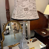 Silver Column Table Lamp with French Script Shade