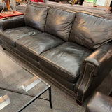 Three on Three Leather Sofa with Nail Head Trim
