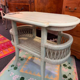 Vintage Teal Rattan Oval Side Table
