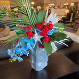 Custom Red, White, Blue Floral Arrangement in Faux Concrete Vase