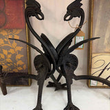 Antique Bradley & Hubbard Mfg.Co. Phoenix Griffin Cast Iron Fireplace Andirons
