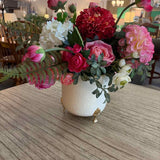 Custom Hydrangea-Rose-Fern Arrangement in White Gold Footed Planter