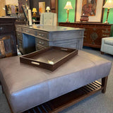 Leather Top Ottoman with Tray