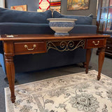 Two Drawer Console Table with Metal Scroll Accent