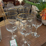 SET of 6 (Plus 1) Water Goblets with Gold Rim