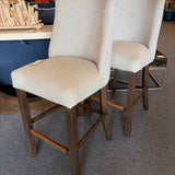 PAIR of Restoration Hardware 1940s French Barrelback Fabric Bar Stools