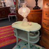 Vintage Teal Rattan Oval Side Table