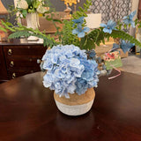 Custom Blue Hydrangea & Fern in Ceramic Basket