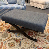 Dark Blue Upholstered Top Bench with Wood Base