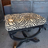 Zebra Upholstered Wood Footstool