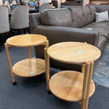 Vintage Danish Pine Two Tier Rolling Accent Table