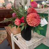 Custom Pink Floral/Fern Arrangement in Bronze Resin Vase