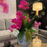 Custom Pink Orchid Floral Arrangement in Blue & White Ginger Jar