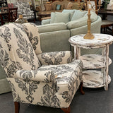 Black Floral Damask Pattern Wingback Chair
