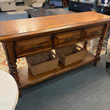 Three Drawer Turned Leg Console with Baskets