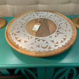 Natural Wood Lazy Susan with Metal Inlay