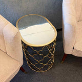 Oval Gold Accent Table with Mirror Top