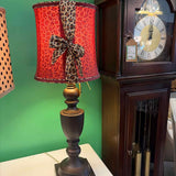 Bronze Table Lamp with Burgundy & Leopard Print Bow Shade