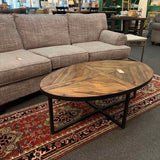 Oval Rustic Wood Coffe Table with Metal Base