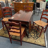 Antique Duncan Fife Pedestal Drop Leaf Dining Table & 4 Rush Seat Chairs
