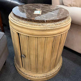 Drum Style End Table with Marble Top