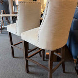 PAIR of Restoration Hardware 1940s French Barrelback Fabric Bar Stools