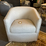 Barrel Back Swivel Chair with Nail Head Trim