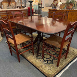Antique Duncan Fife Pedestal Drop Leaf Dining Table & 4 Rush Seat Chairs