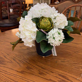 Custom White Hydrangea & Artichoke in Navy & Gold Decanter