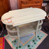 Vintage Teal Rattan Oval Side Table