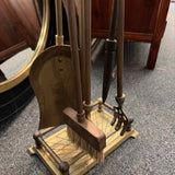 5pc Vintage Solid Brass Horse Head Fireplace Tool Set with Base