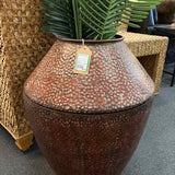 Large Hammered Copper Finish Metal Floor Vase