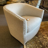 Barrel Back Swivel Chair with Nail Head Trim