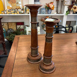 PAIR of Wood Candle Holders with Gold Accents