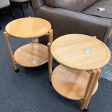 Vintage Danish Pine Two Tier Rolling Accent Table