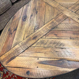 Oval Rustic Wood Coffe Table with Metal Base