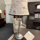Silver Candelabra Base Table Lamp with French Script Shade