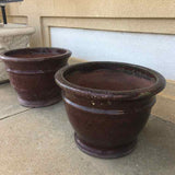 Burgundy & Green Glazed Outdoor Planter