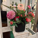 Custom Pink Floral/Fern Arrangement in Bronze Resin Vase