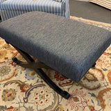 Dark Blue Upholstered Top Bench with Wood Base