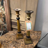 PAIR of Gold & Black Metal Candle Holders
