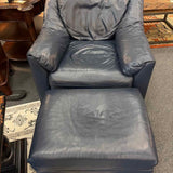 Navy Leather Chair & Ottoman