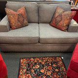 Dark Gray Love Seat with Nail Head Trim